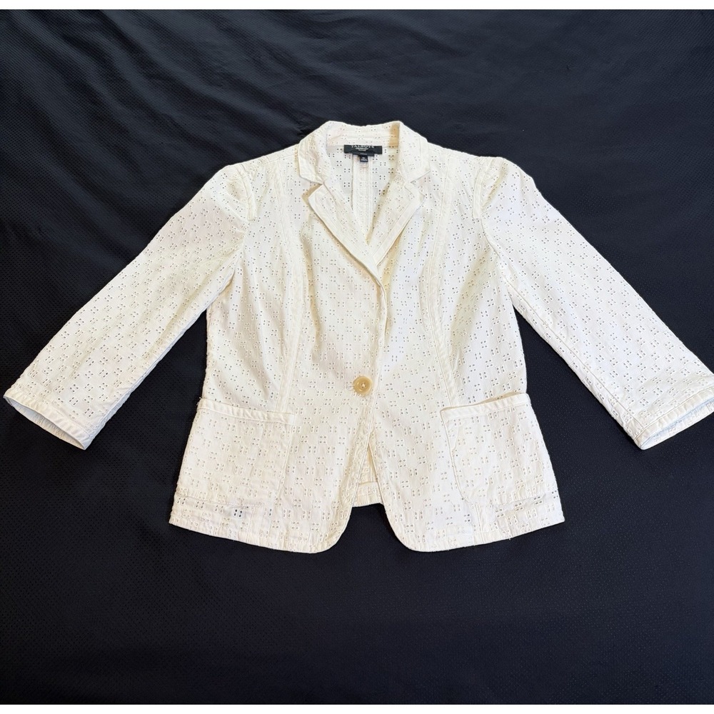 Talbots White Eyelet Lace Blazer Jacket~8P~Cotton 3/4 Slvs Cottagecore Feminine